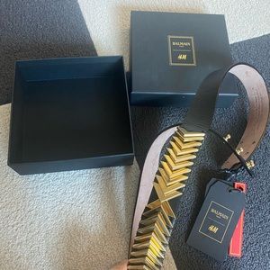 Authentic HM x Balmain Leather Belt with Gold Hardware